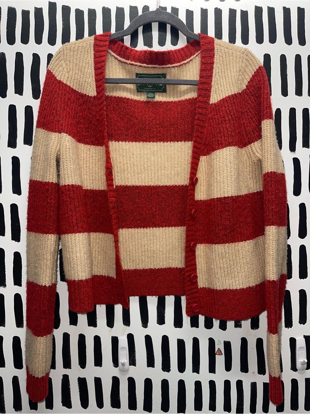 American Eagle Outfitters Red and Cream Striped Button Cardigan